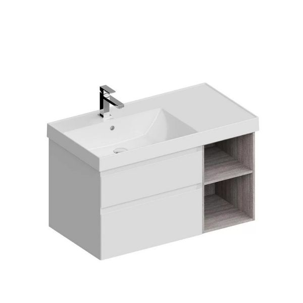 Тумба под раковину Kerama Marazzi Cubo CUB.90Lh\WHT.M левая 90 см белый матовый/древесина