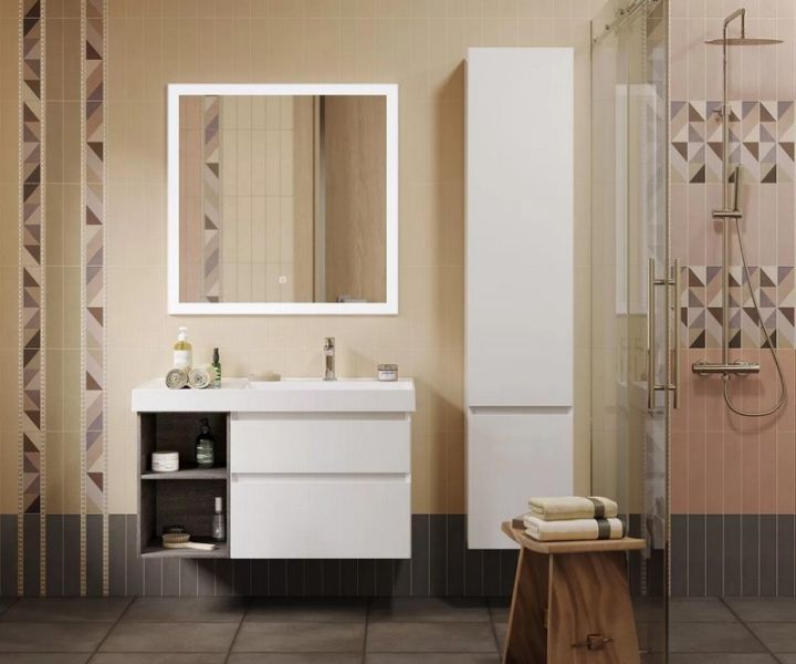 Тумба под раковину Kerama Marazzi Cubo CUB.90Rh\WHT.M правая 90 см белый матовый/древесина