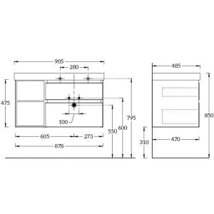 Тумба под раковину Kerama Marazzi Cubo CUB.90Rh\MAL правая 90 см мальва матовая/древесина