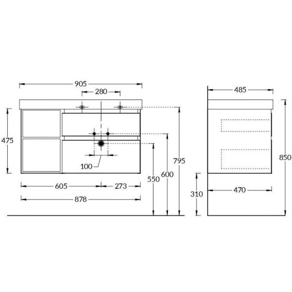 Тумба под раковину Kerama Marazzi Cubo CUB.90Rh\MAL правая 90 см мальва матовая/древесина