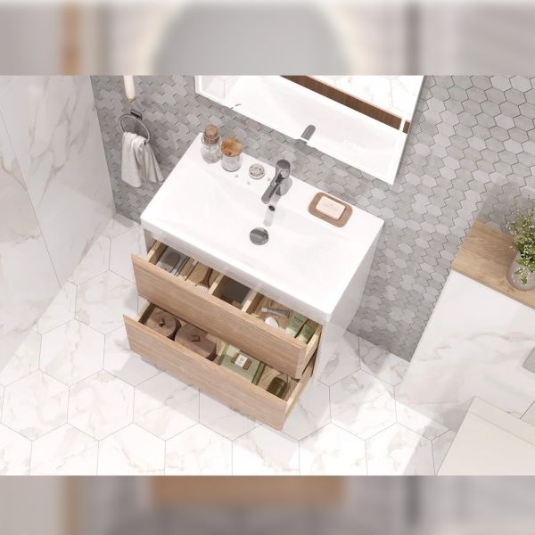 Тумба под раковину подвесная Velvex Gesso tp.GES.9696.70.2Y белый матовый/дуб сонома, 70 см