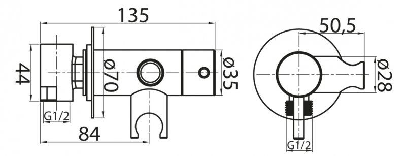 Смеситель для душа и гигиенического душа со штуцером с держателем, чёрный матовый Cezares CZR-DA1-NOP