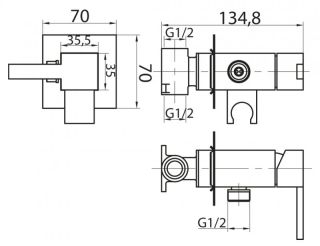 Смеситель для душа и гигиенического душа со штуцером с держателем, хром Cezares  CZR-DA2-01