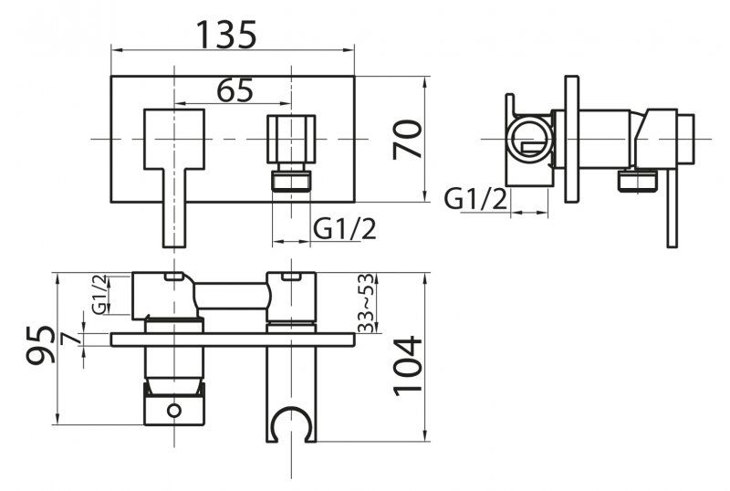 Смеситель для душа и гигиенического душа со штуцером с держателем, хром Cezares CZR-DA6-01