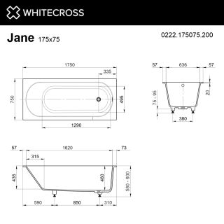 Ванна из искусственного камня Whitecross Jane 0222.175075.200 175x75 см белый матовый