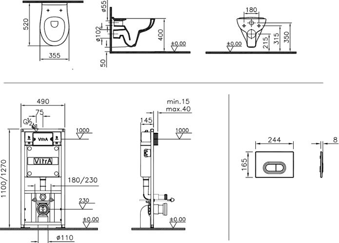 Унитаз с инсталляцией VitrA S20 9004B003-7202
