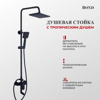 Душевая стойка BOND Куб B01-9488 чёрный матовый