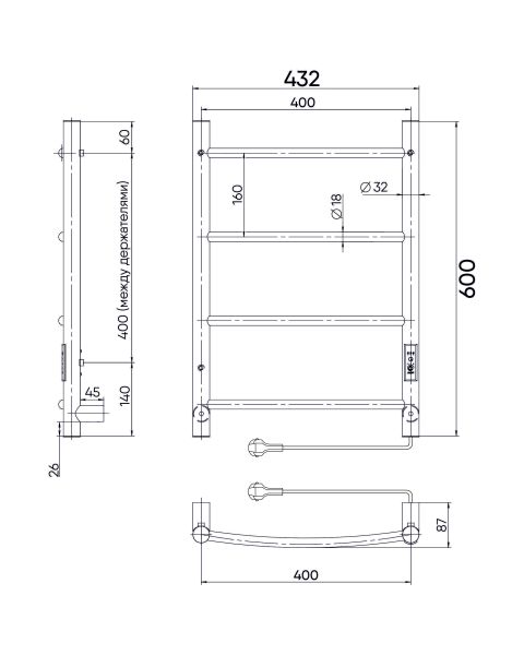 Полотенцесушитель электрический Indigo Arc Lux LCALE60-40Rt 60x40 см хром