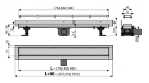 Душевой лоток AlcaPlast с двухсторонней решеткой Double 75см хром APZ23-DOUBLE9-750