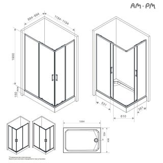 Душевой уголок Am.Pm Above W9XG-403-12090-BT 120x90 см профиль чёрный матовый стекло прозрачное