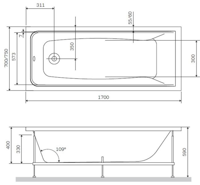 Акриловая ванна Am.Pm Gem W90A-170-070B-A 170x70см чёрный матовый