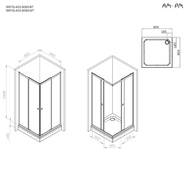 Душевой уголок AM.PM Sunny W87G-403-9090-MT профиль серебристый 90x90 см
