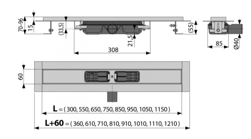 Душевой лоток AlcaPlast с порогами для перфорированной решетки 105см хром APZ101-1050