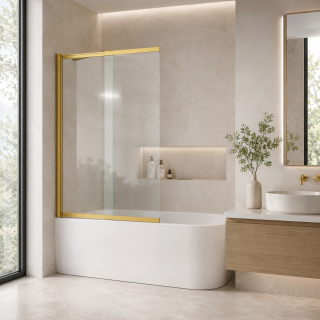 Шторка на ванну WasserKRAFT Schunter 82S02-80WS Fixed 80 см профиль золото матовое стекло прозрачное