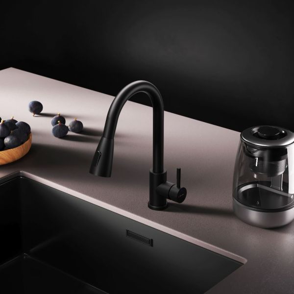 Смеситель для кухни Am.Pm X-Joy S F85B07522 с выдвижным изливом чёрный