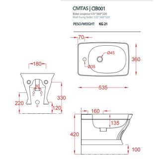Биде Artceram Civitas CIB001 02 00 шампань Биде Artceram Civitas CIB001 02 00 шампань