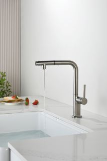 Смеситель для кухни AQUAme Cucina AQM9903BN с выдвижным изливом никель брашированный