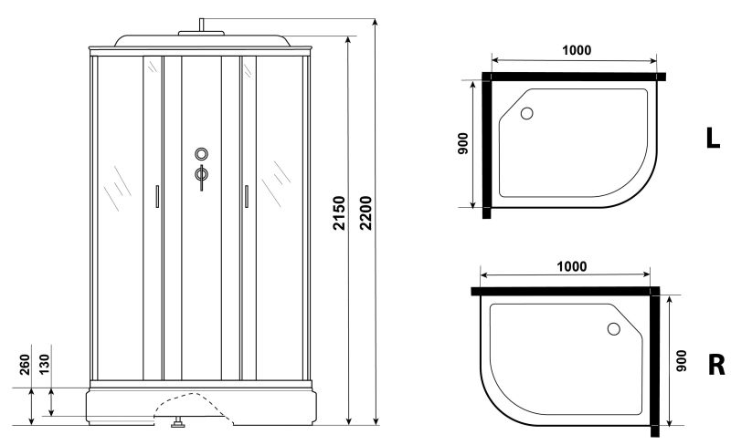 Душевая кабина Niagara NG-33094-14LG с гидромассажем 100x90см серебро/матовое
