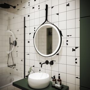 Зеркало с подсветкой Sancos Dames DA650 65см на кожаном ремне чёрный