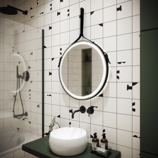 Зеркало с подсветкой Sancos Dames DA650 65см на кожаном ремне чёрный Зеркало с подсветкой Sancos Dames DA650 65см на кожаном ремне чёрный