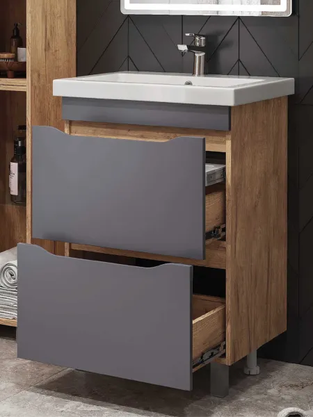 Тумба под раковину напольная Vigo Wave 358 60 см поставляется в разобранном виде дуб золотой