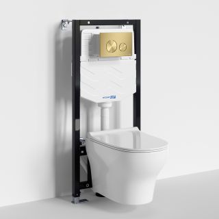 Система инсталляции с унитазом WasserKRAFT Aller 10TLT.010.ME.MG02.H001 кнопка смыва золото матовое