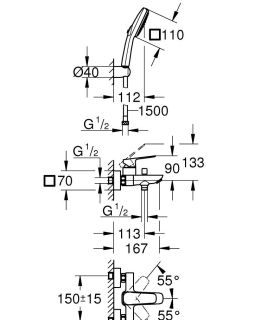 Смеситель для ванны Grohe Cubeo 1018142430 чёрный матовый