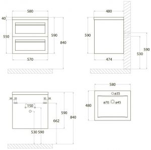 Подвесная тумба под раковину Art&Max Platino 58см белый глянцевый AM-Platino-580-2C-SO-BL