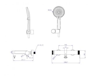 Смеситель BelBagno для ванны и душа в комплекте с ручным душем, шлангом и держателем, оружейная сталь DEL2.0-VASM-GM