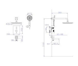 Смеситель BelBagno встраив.,верхний душ, ручной душ со шлангом и держателем), оружейная сталь DEL2.0-VDSET-GM