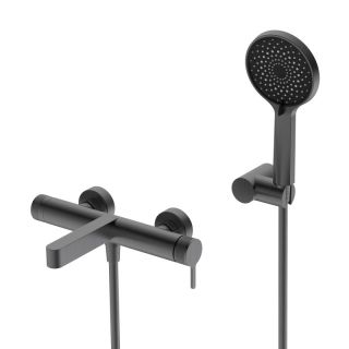 Смеситель BelBagno для ванны и душа в комплекте с ручным душем, шлангом и держателем, оружейная сталь DEL2.0-VASM-GM