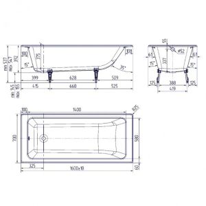 Ванна чугунная Delice Parallel DLR220504RB-AS 160х70 с черными матовыми ручками