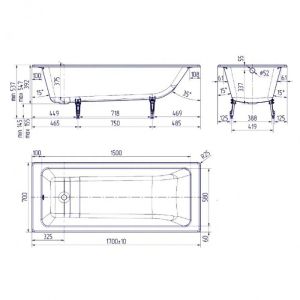 Ванна чугунная Delice Parallel DLR220505RB-AS 170х70 с черными матовыми ручками