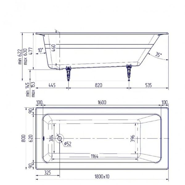 Ванна чугунная Delice Parallel DLR220506RB-AS 180х80 с черными матовыми ручками