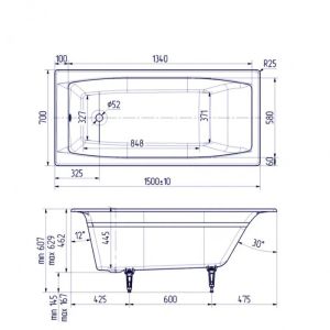 Ванна чугунная Delice Repos DLR220507RB-AS 150х70 с черными матовыми ручками
