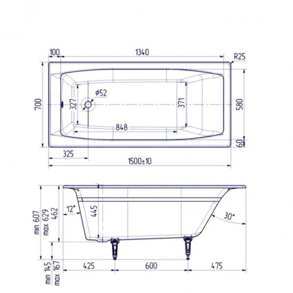 Ванна чугунная Delice Repos  DLR220507RB 150х70 с черными матовыми ручками