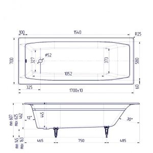 Ванна чугунная Delice Repos DLR220508RB-AS 170х70 с черными матовыми ручками