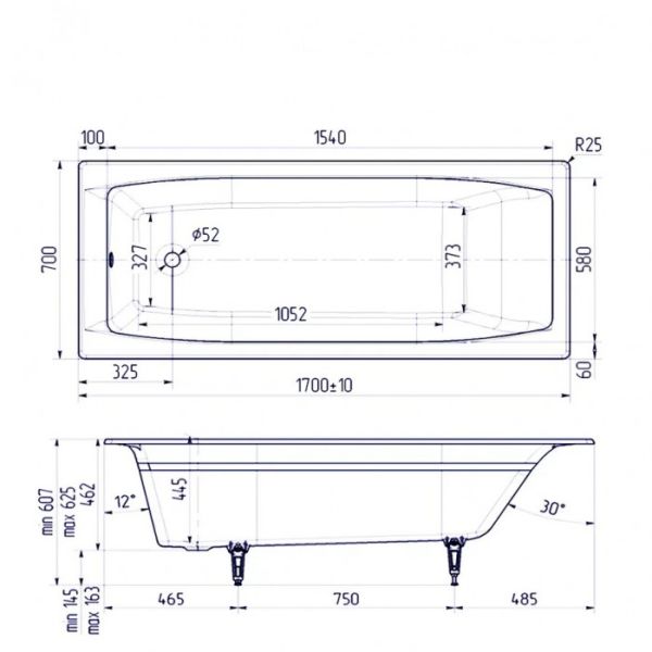 Ванна чугунная Delice Repos DLR220508RB-AS 170х70 с черными матовыми ручками