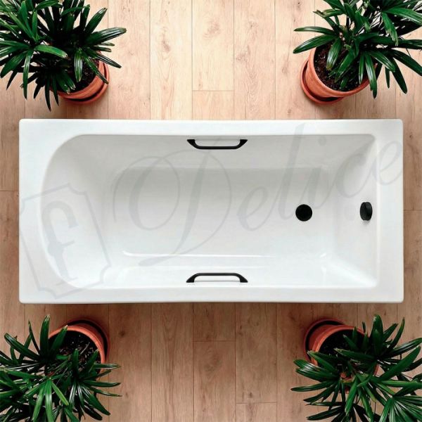 Ванна из литьевого мрамора Delice Scandi DLR330023RB-G 150x70 глянцевая с чёрными ручками