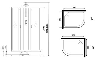 Душевая кабина Niagara NG-33984-14RBKTG с гидромассажем 90x80см серебро/матовое