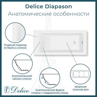Ванна из литьевого мрамора Delice Diapason DLR330065R-G 180х75 глянцевая с ручками Хром