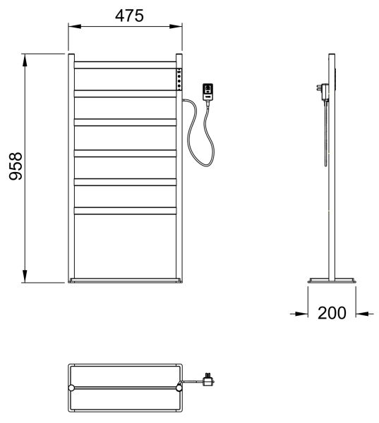 Напольный полотенцесушитель электрический Wonzon & Woghand Essen WW-A406-MB 47x95 см чёрный матовый