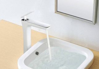Смеситель для раковины Rose R1611F белый/хром Смеситель для раковины Rose R1611F белый/хром