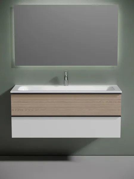 Подвесная тумба под раковину Sancos Delta DL120W 120см дуб светлый/белый