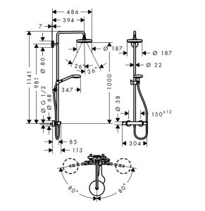 Душевая стойка Hansgrohe Croma Select S 180 2 Jet Showerpipe 27253400 с термостатом