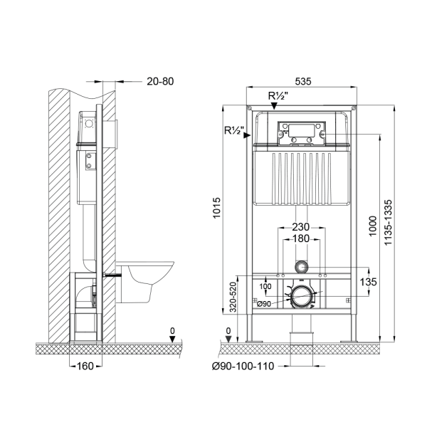 SET Инсталляция Sava Free Standing + клавиша смыва черный матовый + золото глянец квадр. SMART