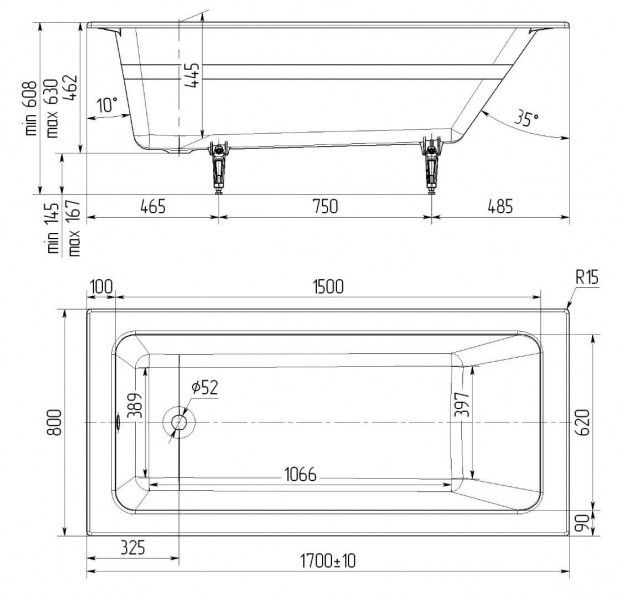 Ванна чугунная Delice Parallel DLR 220502 170x80см белый