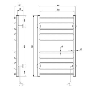 Полотенцесушитель электрический Domoterm Аврора DMT 109-10 53x8х7 BOX EK R хром