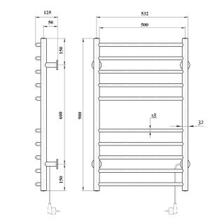 Полотенцесушитель электрический Domoterm Аврора DMT 109-10 53x8х7 BOX EK R хром Полотенцесушитель электрический Domoterm Аврора DMT 109-10 53x8х7 BOX EK R хром