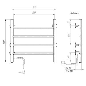 Полотенцесушитель электрический Domoterm Классик DMT 109-4 50x50 EK L хром